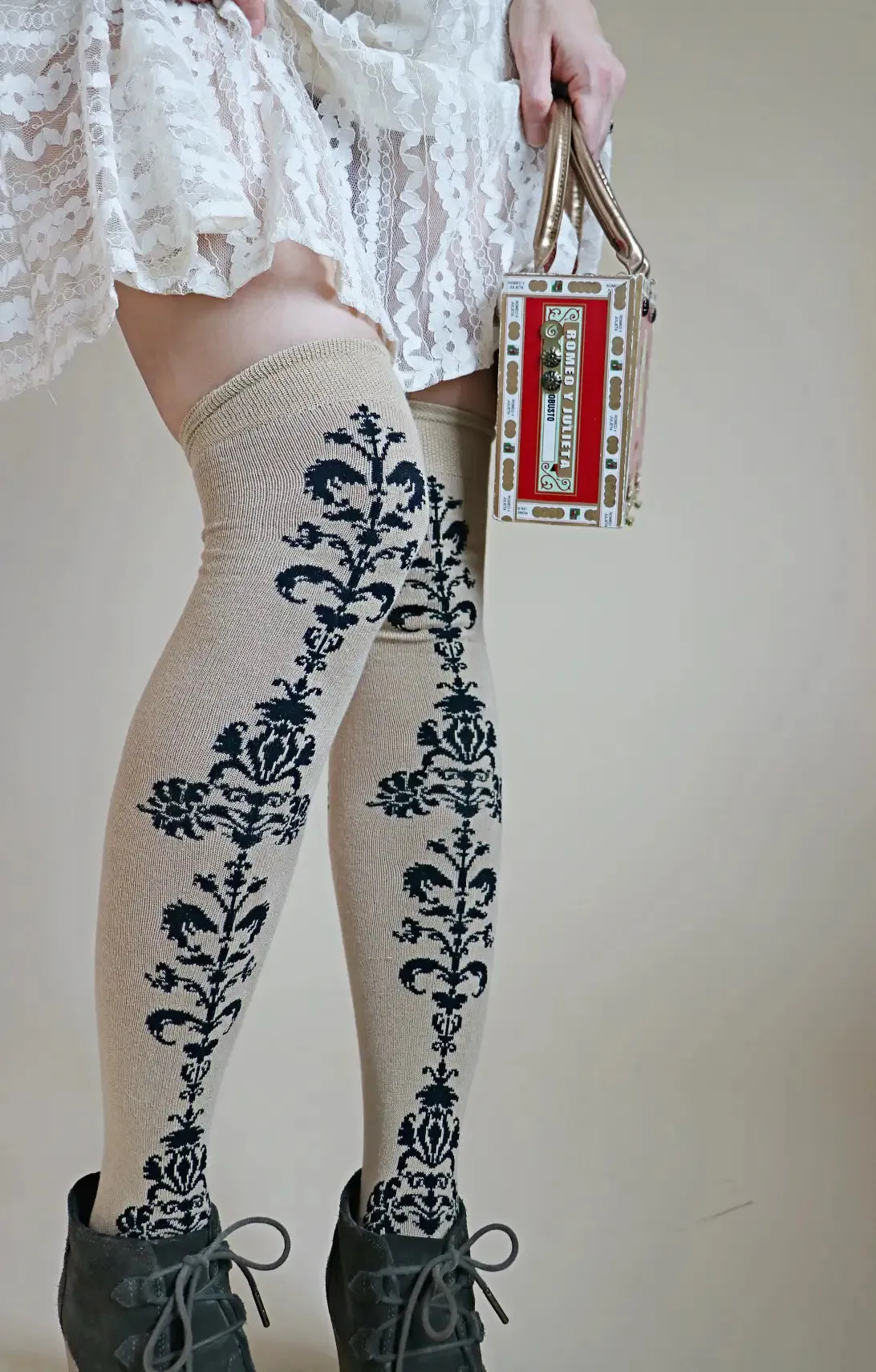 Victorian Floral Chain Over The Knee Socks