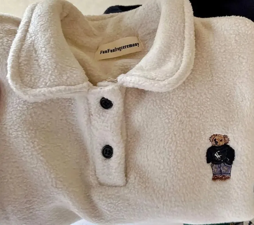 Warm Cartoon Bear Kids Fleece Sweatshirt - Cozy Winter Wear