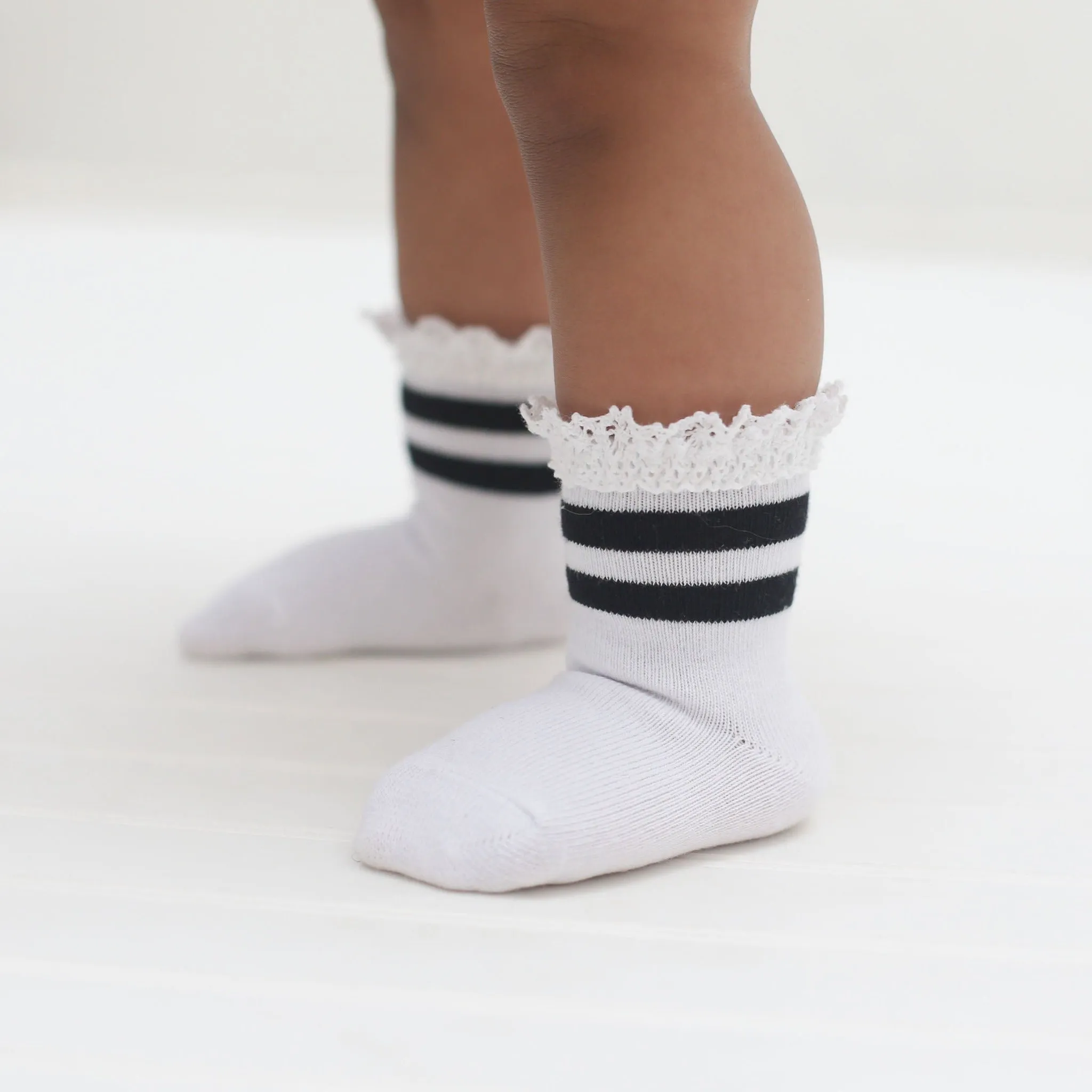 White/Black Striped Lace Midi Sock