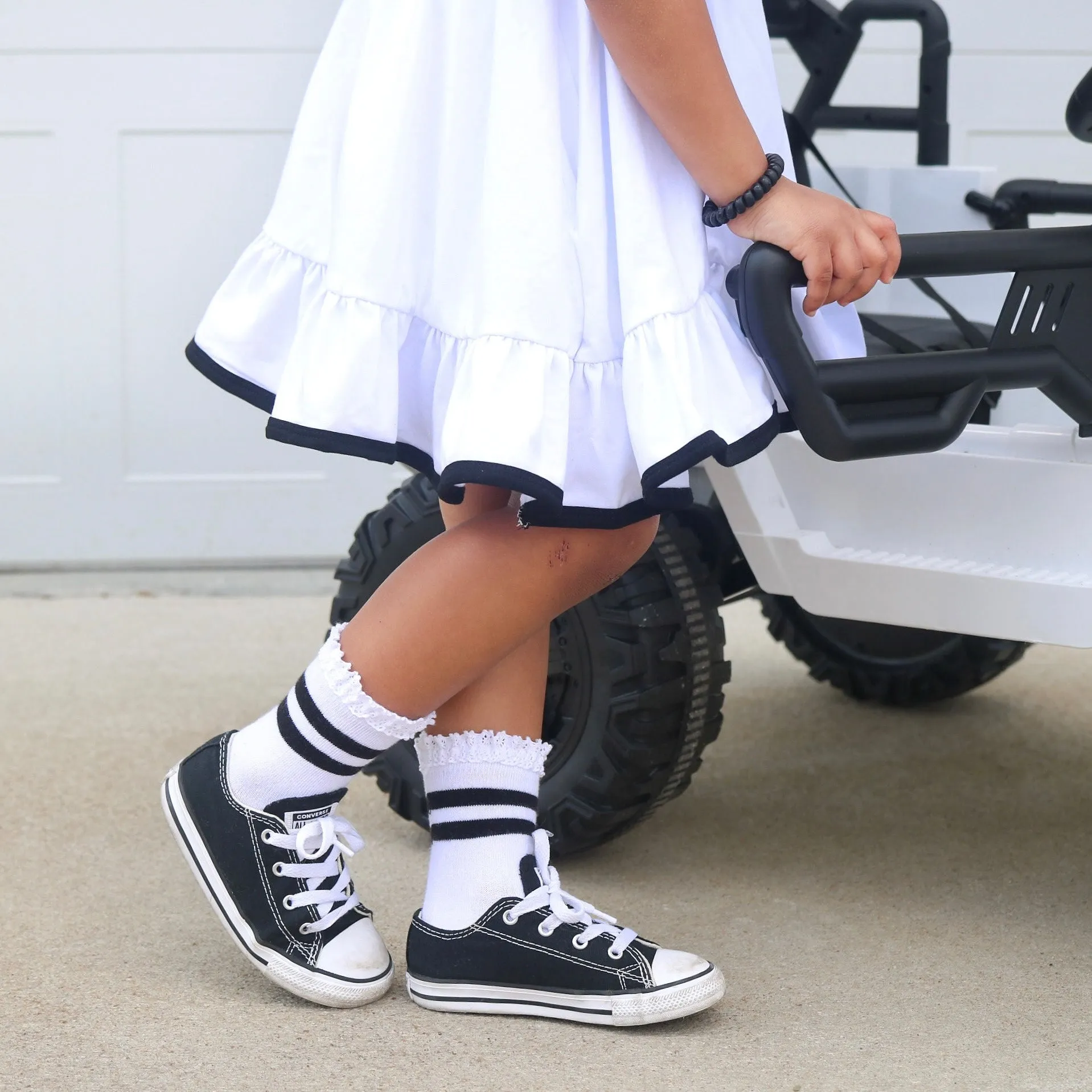 White/Black Striped Lace Midi Sock