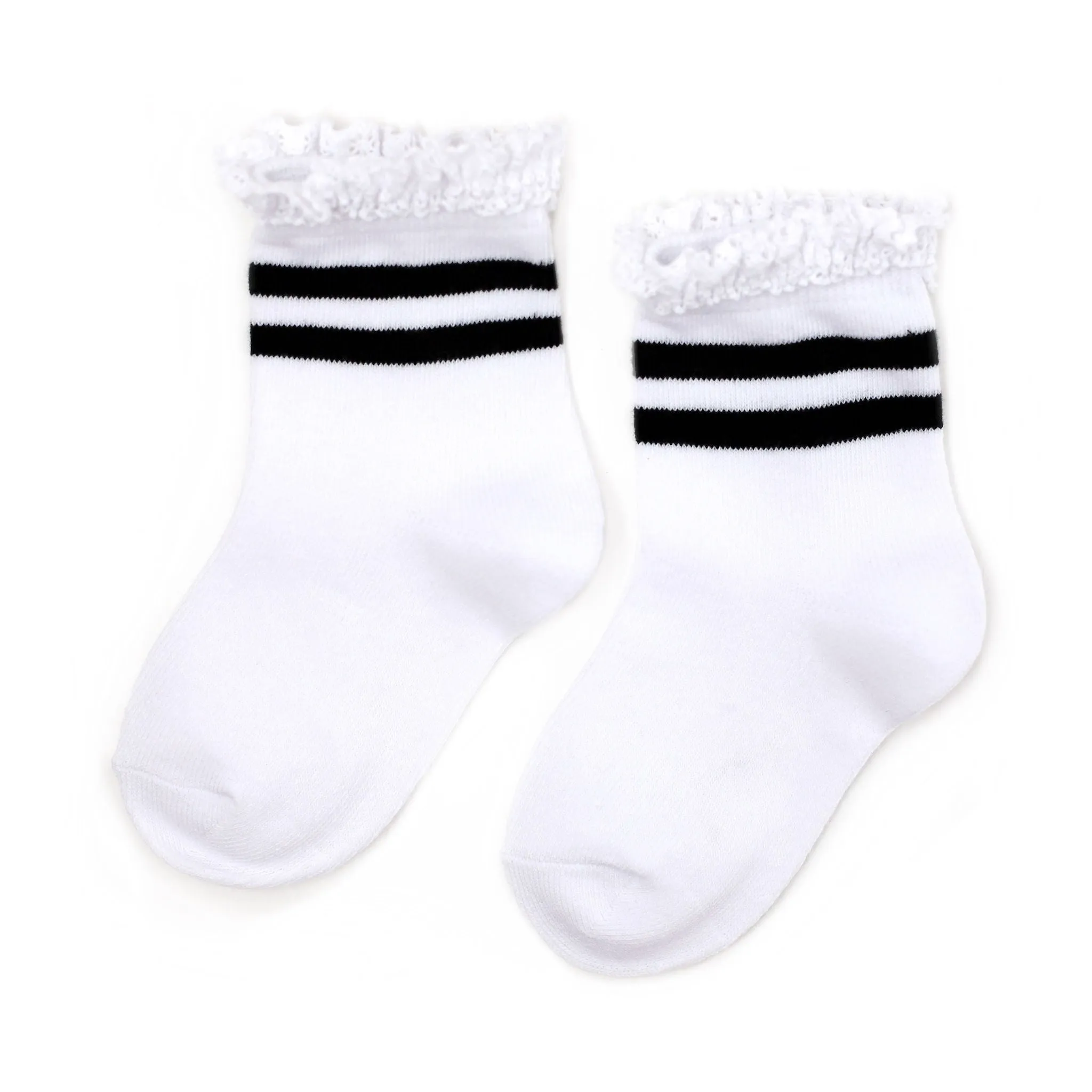 White/Black Striped Lace Midi Sock