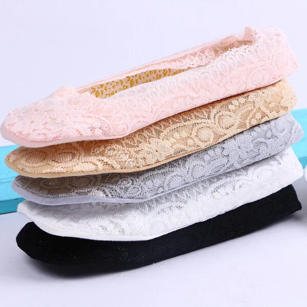 Women Breathable Lace Antiskid Silicone Invisible Boat Socks Low Cut Shallow Socks