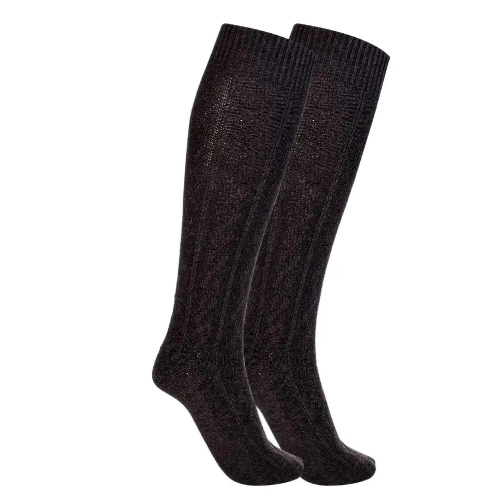 Women’s Cable Knit Knee-High Socks - Organic Cotton, Gray Winter Boot Socks