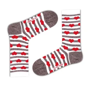 Women's Striped Dress Socks - Organic Cotton, Heart Pattern