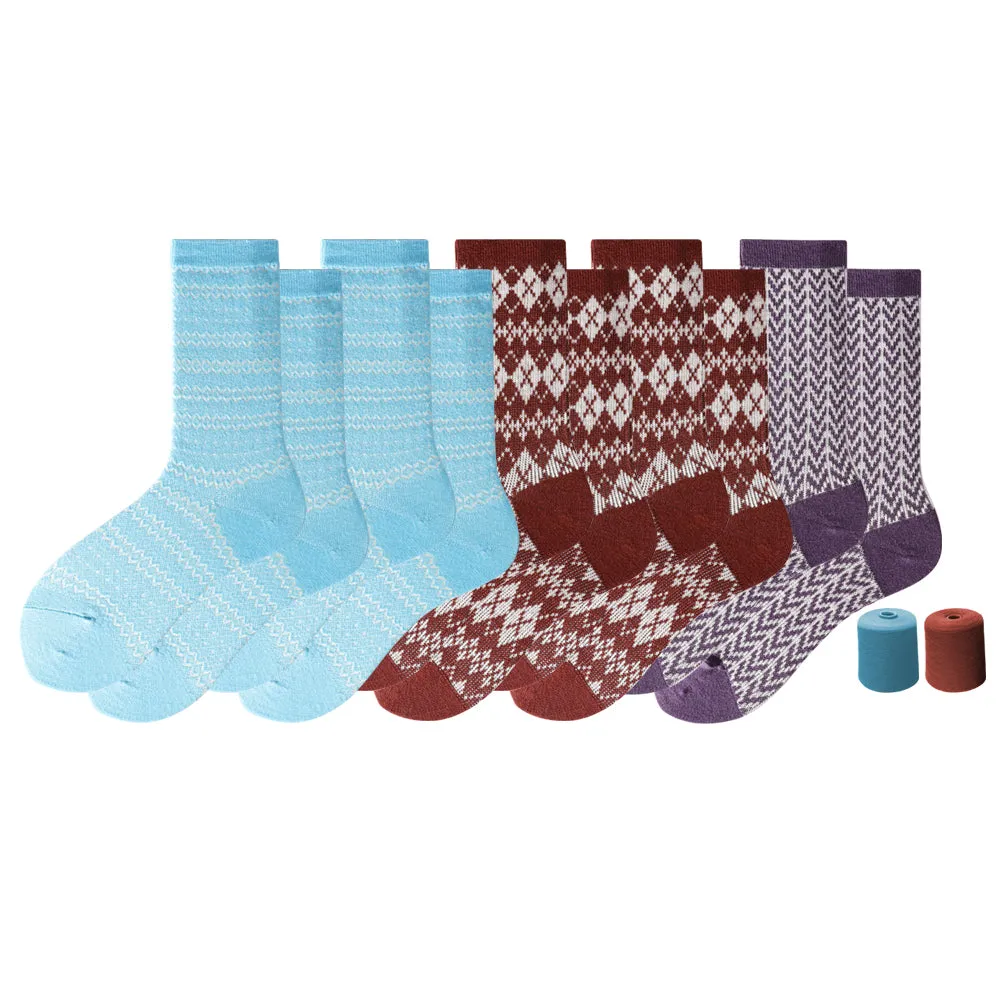 Women's Touch Wear Everyday Blue Stripe Lounge Crew Wool Socks 5-Packs