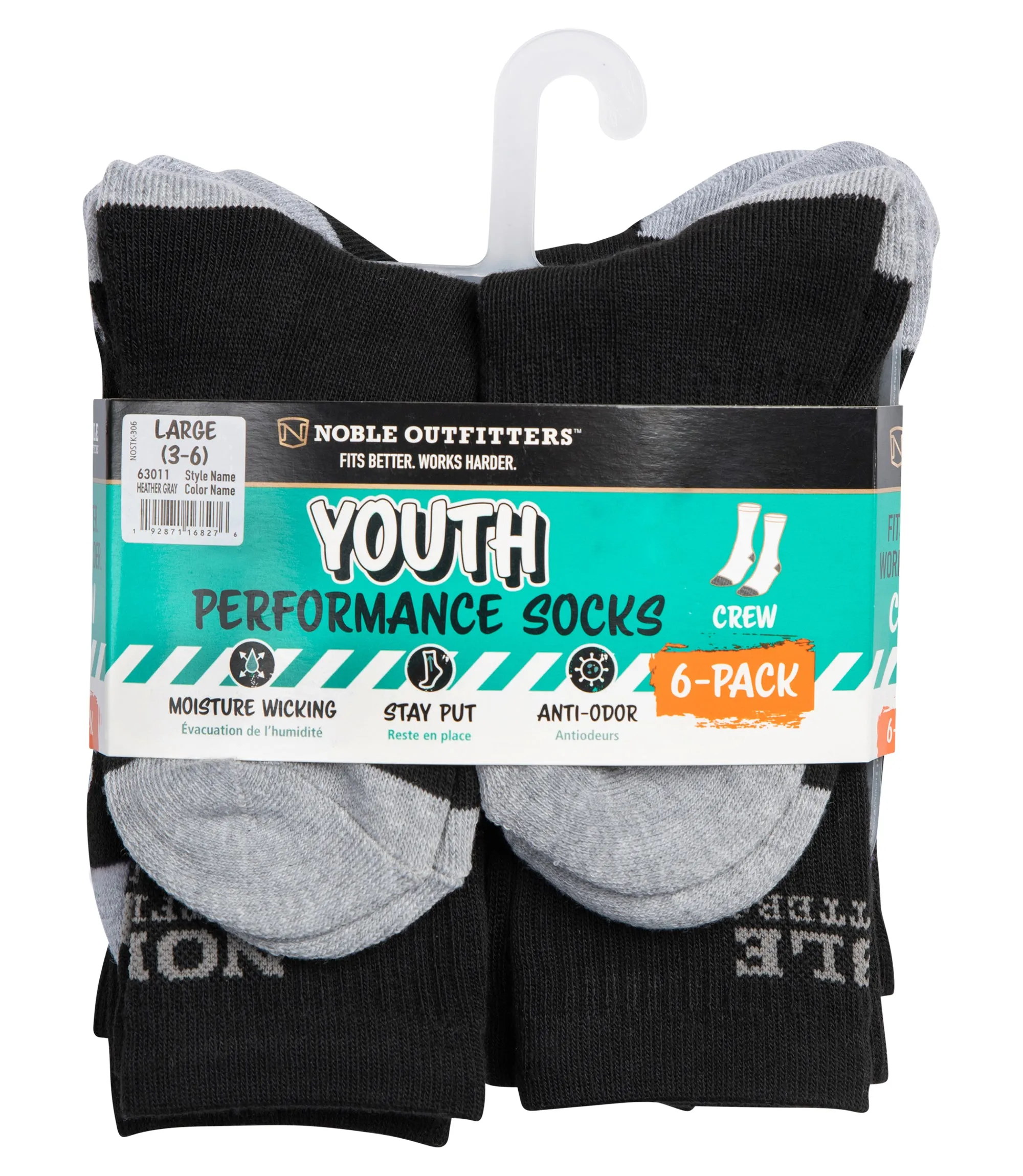 Youth Performance Crew Sock – 6 Pack